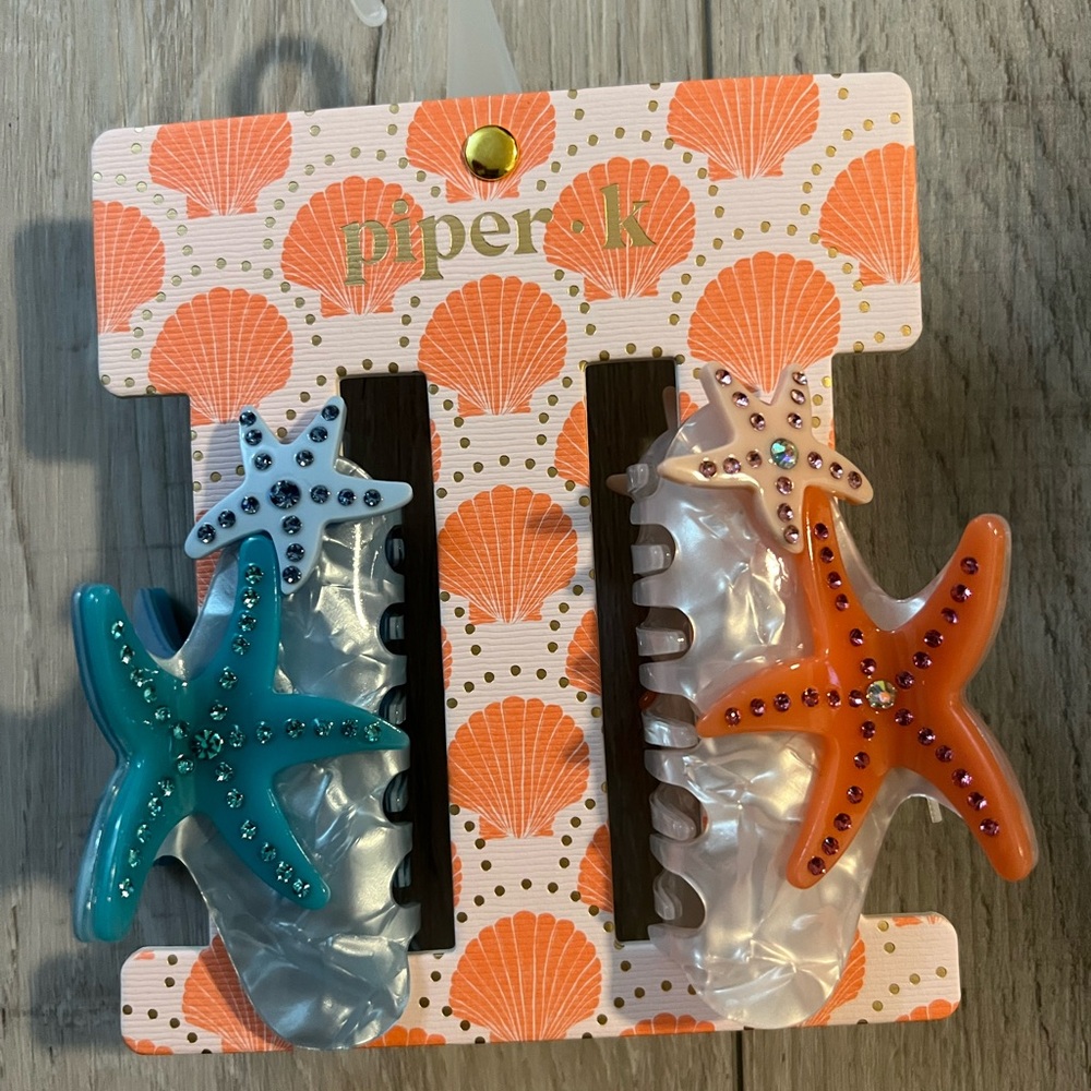 Piper k Blue and Orange Starfish Hair Claws